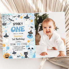 Skrämmande Halloween-spöke 1-års födelsedagsfoto Inbjudningar