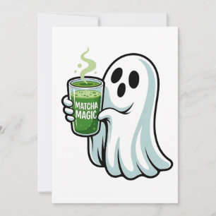 Skrämmande Halloween-spöke dricker Matcha-dryck Julkort
