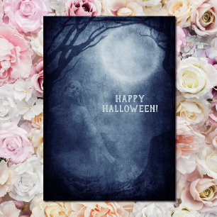 Skrämmande Halloween-spöke Fullmåne på natten Vykort