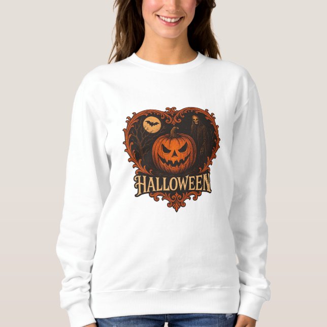 Skrämmande Halloween-spöke Kvinnors Basic Sweatshi T Shirt (Framsida)