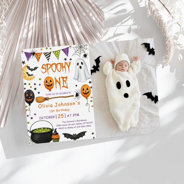 Skrämmande Halloween-spöke Rosa 1-års födelsedag Inbjudningar (Skapare uppladdad)