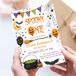 Skrämmande Halloween-spöke Rosa 1-års födelsedag Inbjudningar