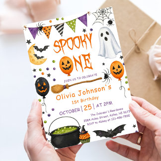 Skrämmande Halloween-spöke Rosa 1-års födelsedag Inbjudningar