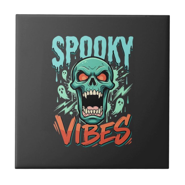 Skrämmande Halloween-spöke Skalle Design_1 Kakelplatta (Framsidan)