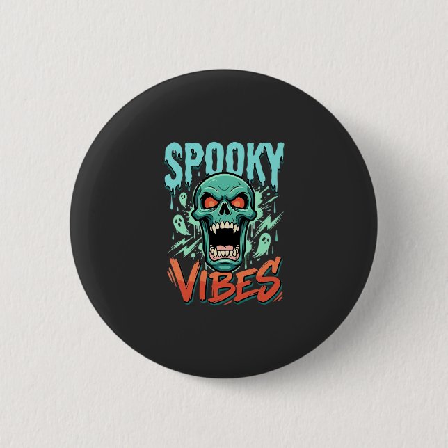 Skrämmande Halloween-spöke Skalle Design_1 Knapp (Framsida)