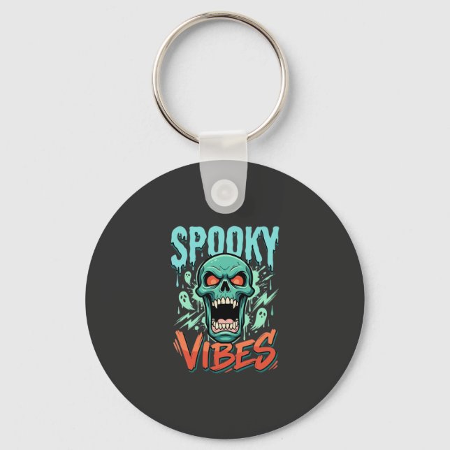 Skrämmande Halloween-spöke Skalle Design_1 Nyckelring (Framsida)