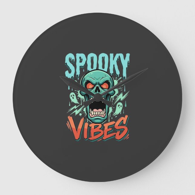 Skrämmande Halloween-spöke Skalle Design_1 Stor Klocka (Framsida)