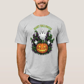 Skrämmande Halloween-spöke & Skördemaskin T-shirt