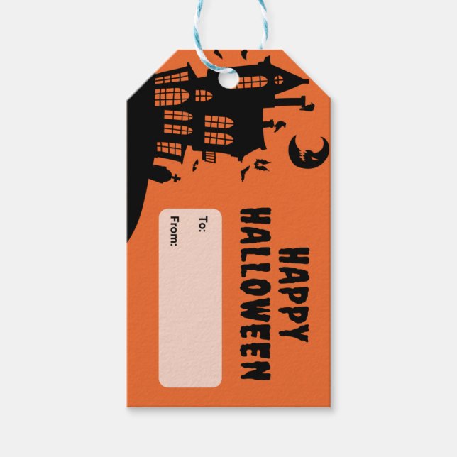 Skrämmande Halloween-spöken och fladdermöss Presentetikett (Framsidan)