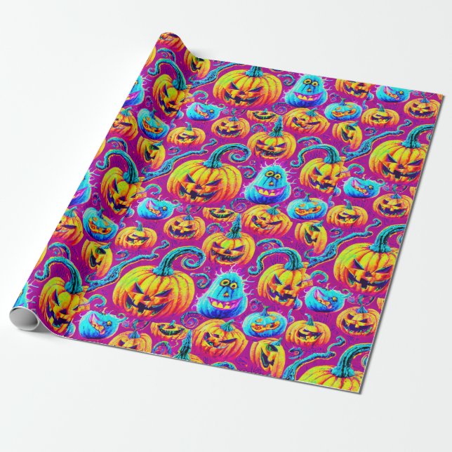 Skrämmande Halloween-spöken och pumpa-inslagspappe Presentpapper (Utrullad)