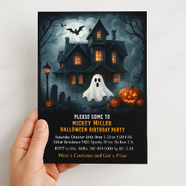 Skrämmande Halloween-spökhus barnkalas Inbjudningar