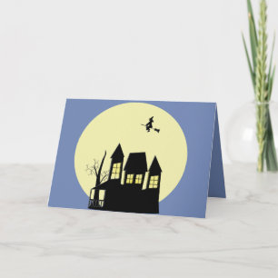 Skrämmande Halloween Spökhus Häxa Fullmåne Kort