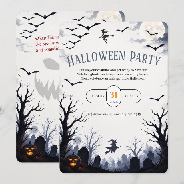Skrämmande Halloween Spökhus Häxa Inbjudningar (Fram/baksida)