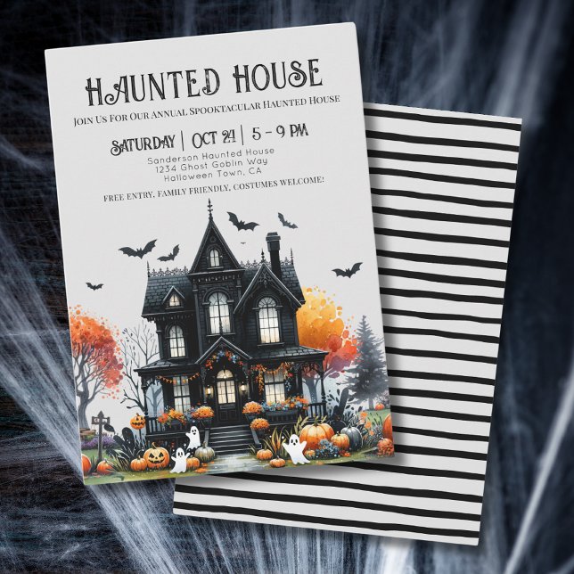 Skrämmande Halloween Spökhus Inbjudningar (Spooky Halloween Haunted House Invitation)