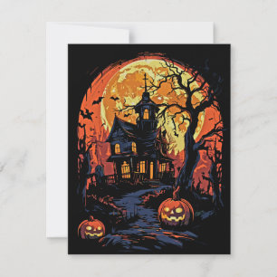 Skrämmande Halloween Spökhus Julkort