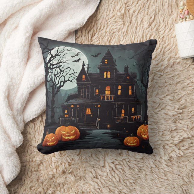 Skrämmande Halloween-spökhus Kudde (Filt)