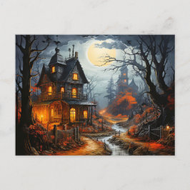 Skrämmande Halloween Spökhus Vykort