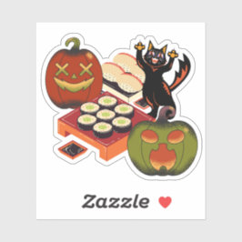 Skrämmande Halloween-sushi-fest med lekfull svart  Klistermärken