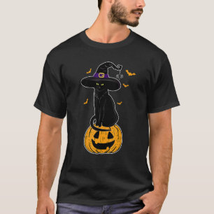 Skrämmande Halloween Svart Katt Häxa Hatt Kattägar T Shirt