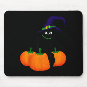 Skrämmande Halloween Svart Katt Och Pumpa Rolig De Musmatta