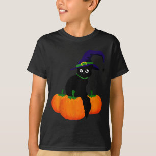Skrämmande Halloween Svart Katt Och Pumpa Rolig De T Shirt