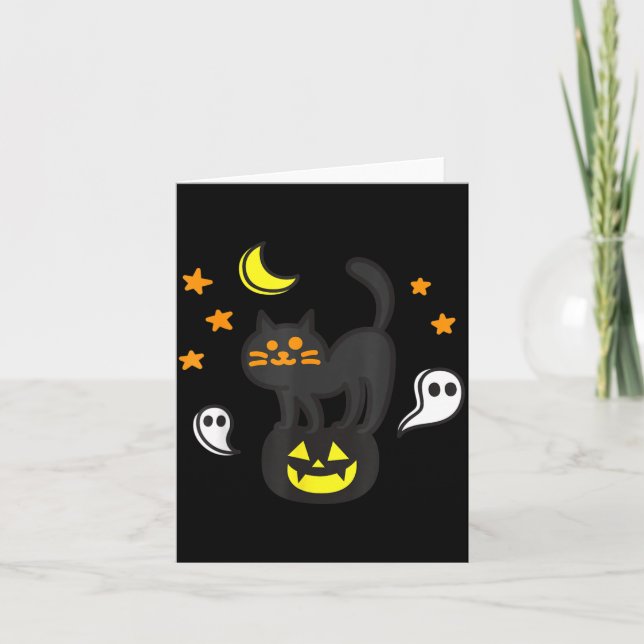 Skrämmande Halloween Svart Katt På Pumpa För Barn Kort (Framsida)