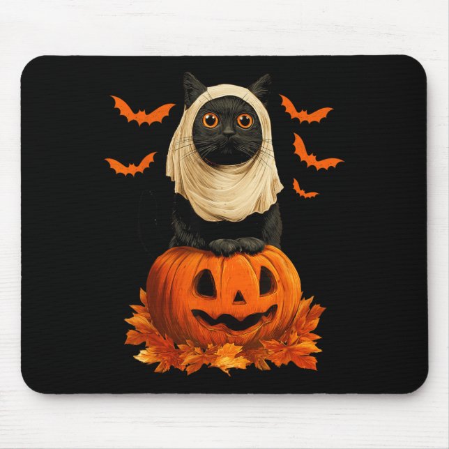 Skrämmande Halloween Svart Katt Spökpumpa Fladderm Musmatta (Framsidan)
