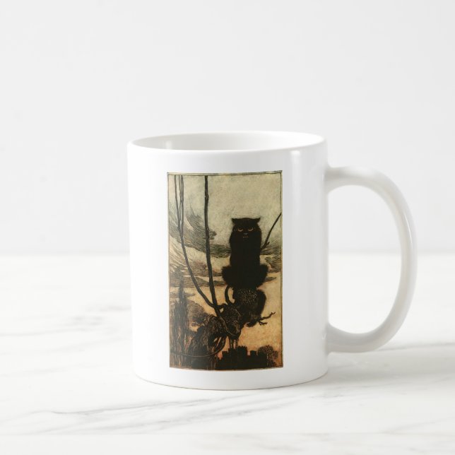 Skrämmande Halloween Svart Katt Vintage Rackham Kaffemugg (Höger)