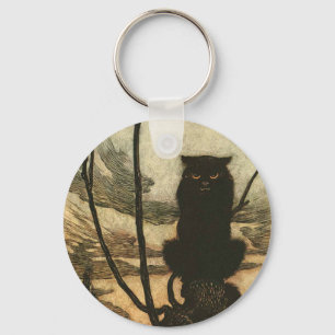 Skrämmande Halloween Svart Katt Vintage Rackham Nyckelring