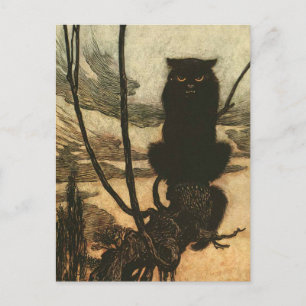 Skrämmande Halloween Svart Katt Vintage Rackham Vykort
