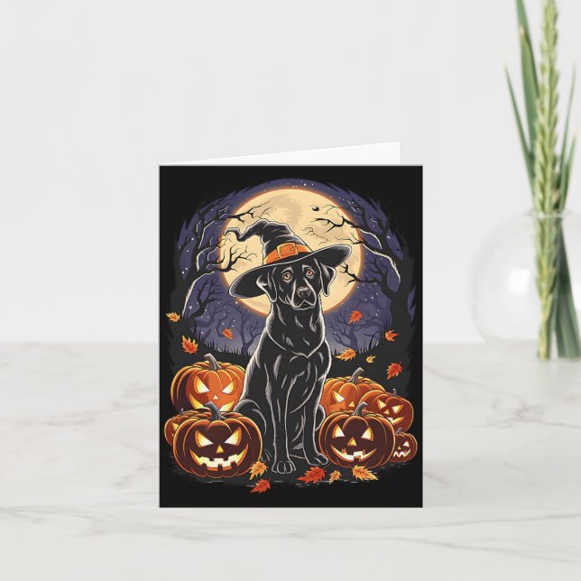 Skrämmande Halloween Svart Labrador Retriever Häxa Kort (Framsida)