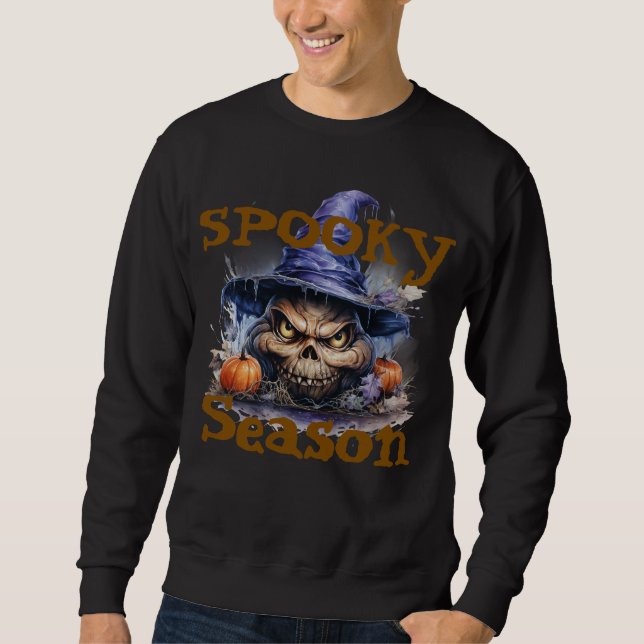 Skrämmande Halloween Svart Tröja med Anpassad Text Lång Ärmad Tröja (Framsida)