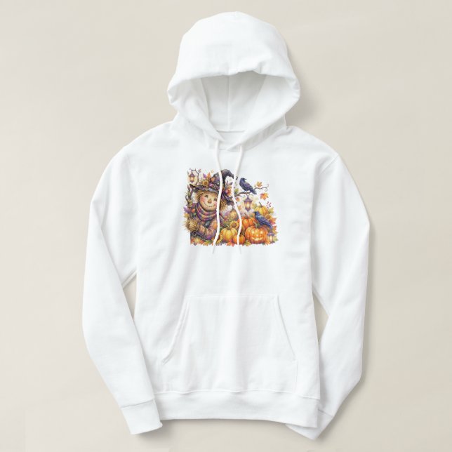 Skrämmande Halloween, Tittande Fågelskrämma, Hösts Hoodie (Design framsida)