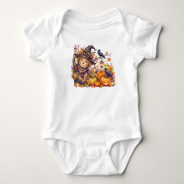 Skrämmande Halloween, Tittande Fågelskrämma, Hösts T Shirt (Framsida)