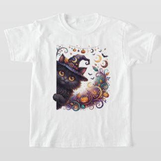 Skrämmande Halloween, Tittande Svart Katt T Shirt