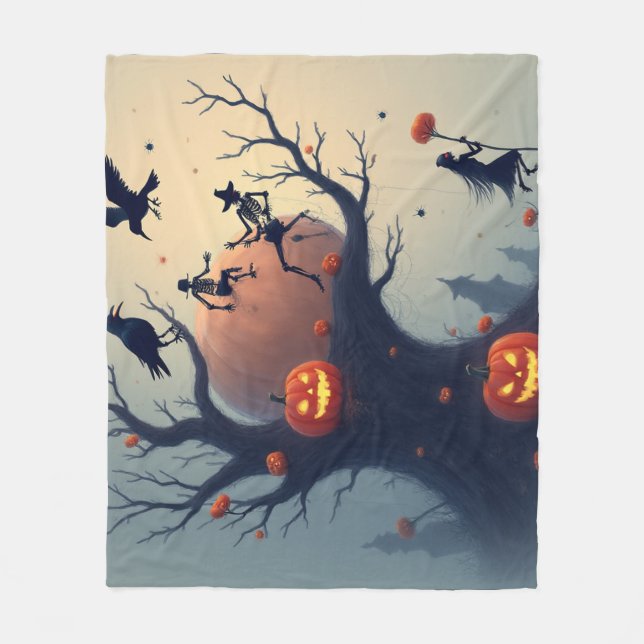 Skrämmande Halloween-träd Fleecefilt (Framsidan)