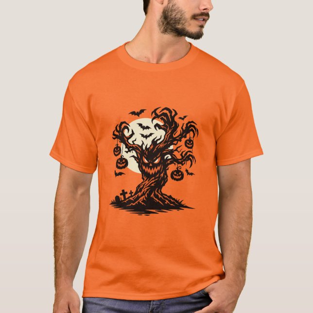 Skrämmande Halloween-träd Jack O'Lantern T Shirt (Framsida)
