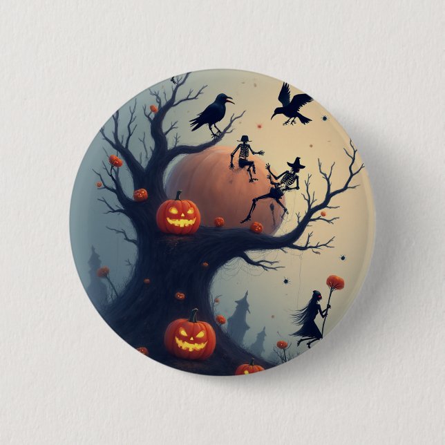 Skrämmande Halloween-träd Knapp (Framsida)