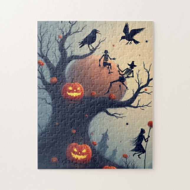 Skrämmande Halloween-träd Pussel (Vertikal)