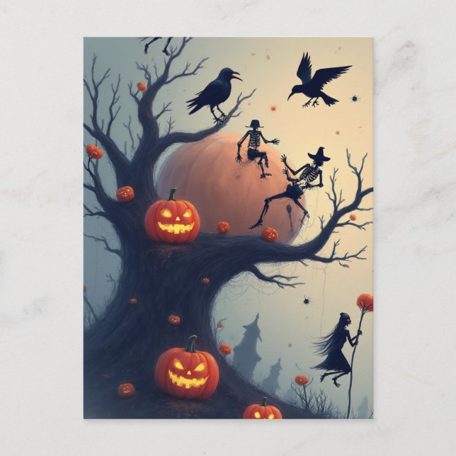 Skrämmande Halloween-träd Vykort (Framsida)