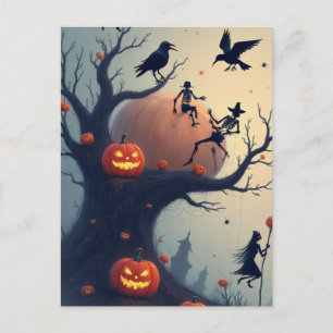 Skrämmande Halloween-träd Vykort