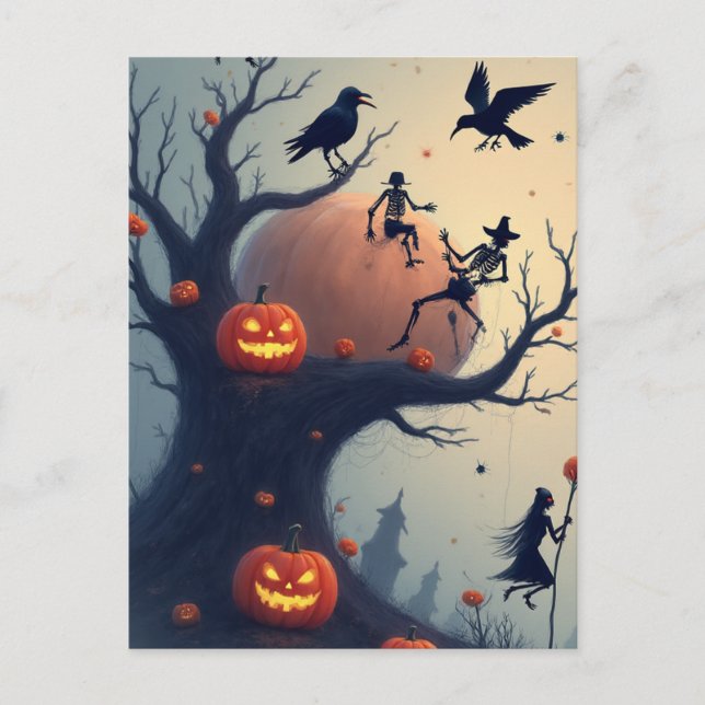 Skrämmande Halloween-träd Vykort (Framsida)
