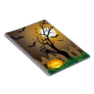 Skrämmande Halloween trädgårdsscen Anteckningsbok Med Spiral