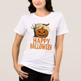 Skrämmande Halloween-tröja med pumpa och träd T Shirt