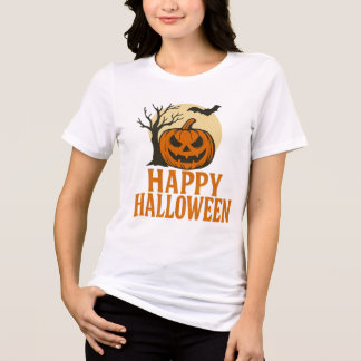 Skrämmande Halloween-tröja med pumpa och träd T Shirt