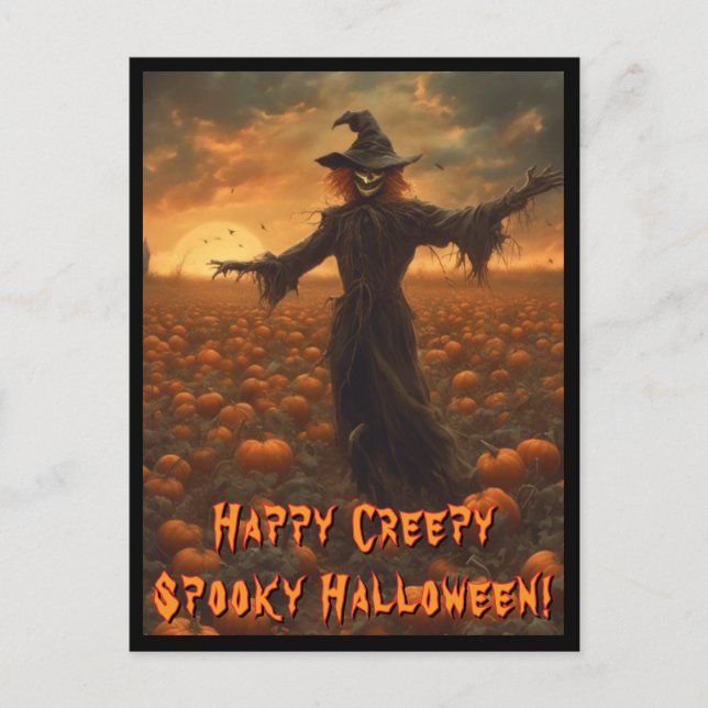 Skrämmande Halloween-välkomstkort med fågelskrämma Vykort (Framsida)
