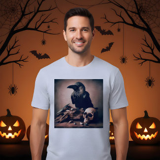 Skrämmande Halloween Vintage Kråkmålning Design T Shirt
