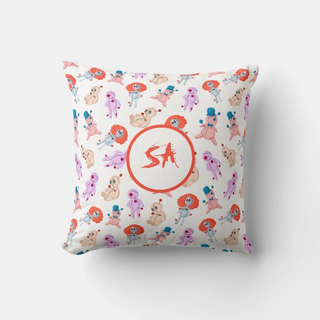 Skrämmande Halloween voodoo-dockor röd rosa blå vi Kudde (Framsida)