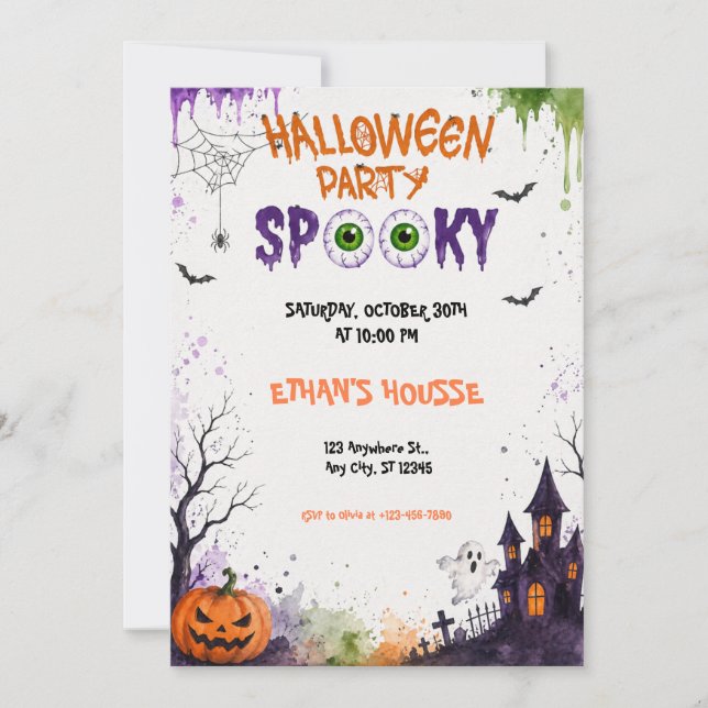 Skrämmande Halloweenfest för barn Monsterkul Inbjudningar (Framsida)