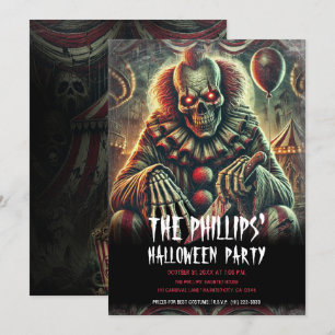 Skrämmande Halloweenfest för clownkarneval Inbjudningar